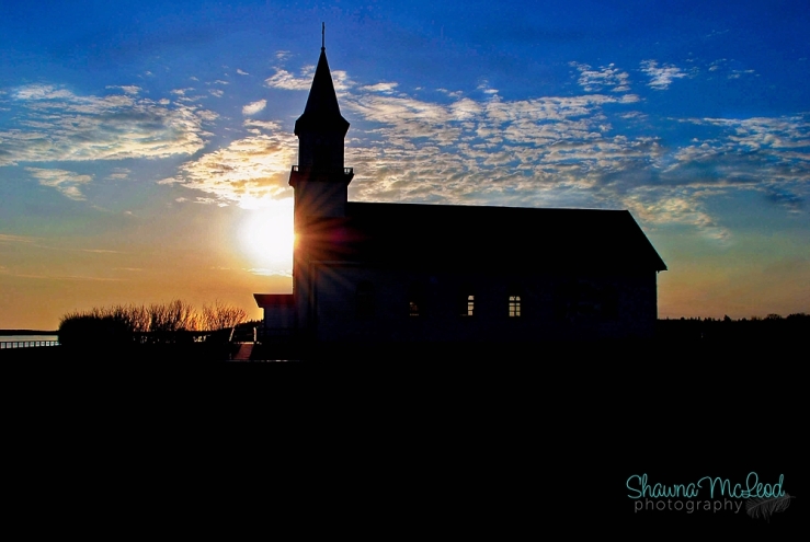 Church, Fort Providence, Blue Sky, Sunset, Willows